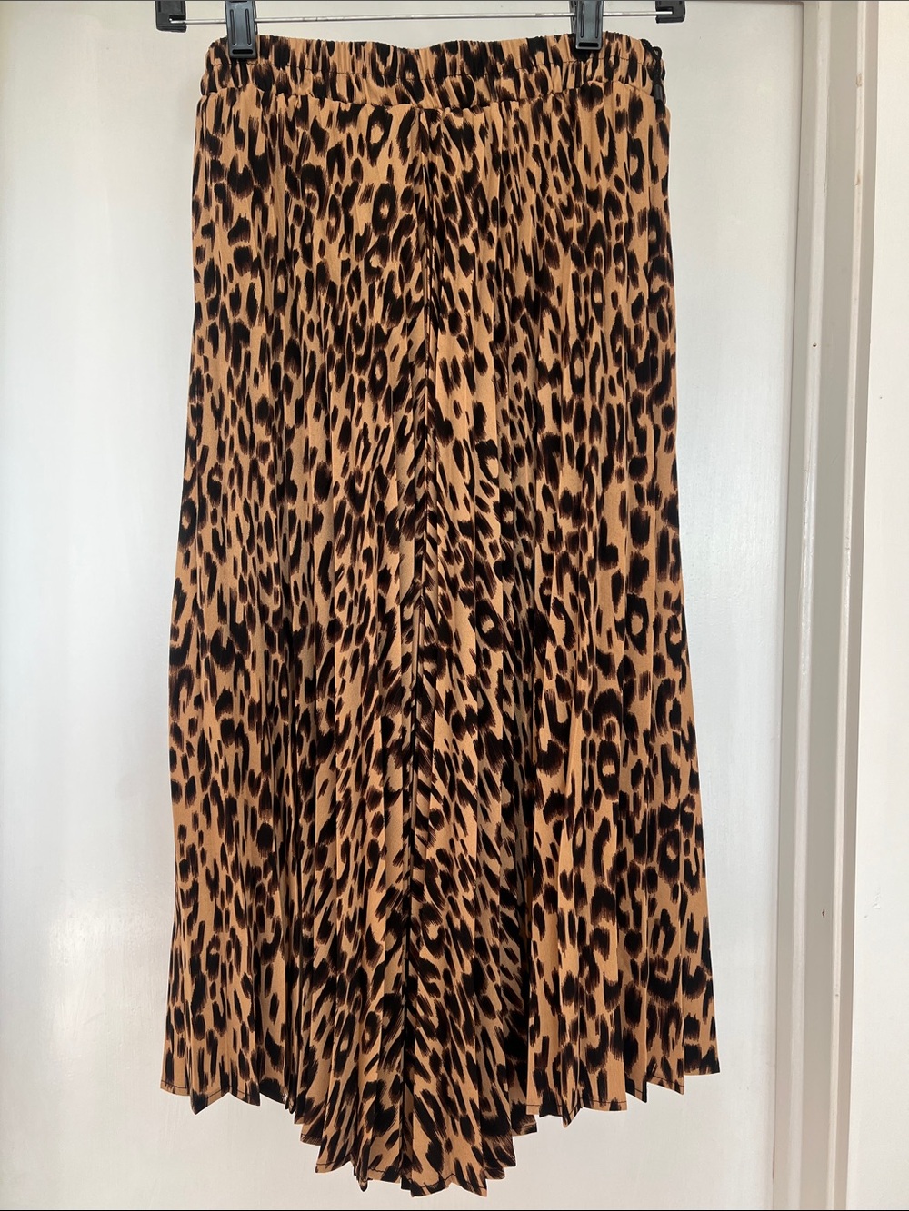 Pleated Leopard Print Midi Skirt - Brown/Black